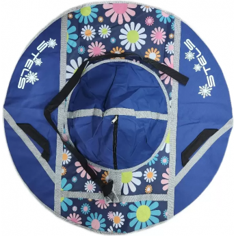 Санки надувные (тюбинг) STELS 110 см ткань с рисунком без камеры СН030, серый/темно-синий+ромашки