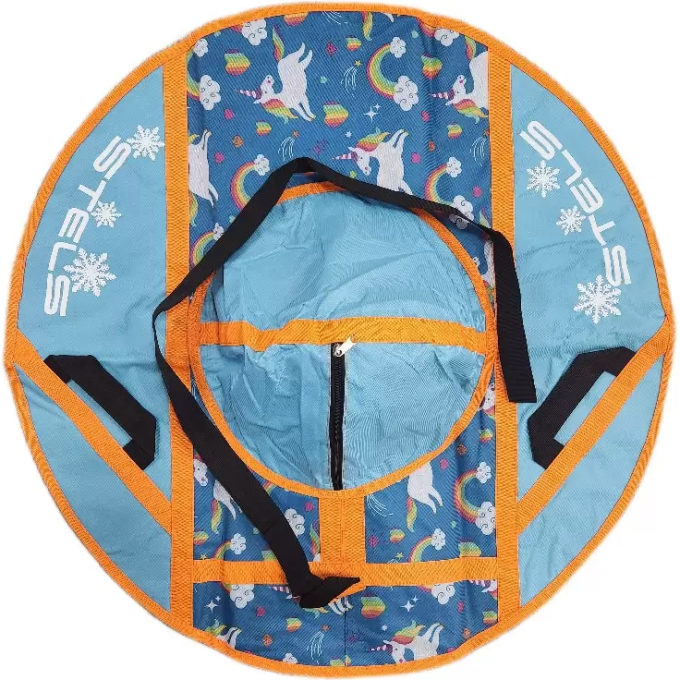 Санки надувные (тюбинг) STELS 90 см, ткань с рисунком без камеры СН030, синий/голубой+единороги 2007000053911