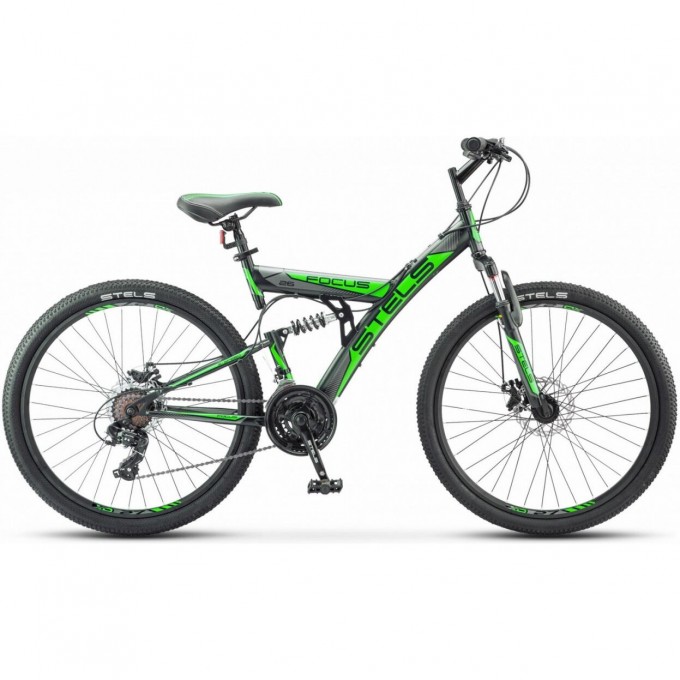 Велосипед STELS Focus 26" MD 21 sp V010 чёрный/зеленый (LU088523), рама 18" KUBC0067702021KU0007045
