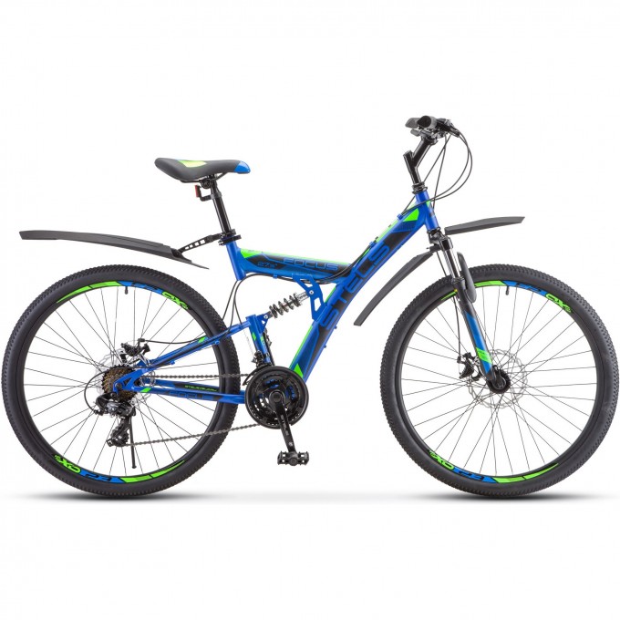 Велосипед STELS Focus 27,5" MD 21 sp V010 синий/неоновый-зеленый (LU089832), рама 19", 2023 KUBC0068062021KU0003502