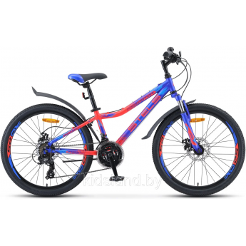 Велосипед STELS Navigator 24" 410 MD V010 синий/неоновый-красный (LU091556), рама 12"
