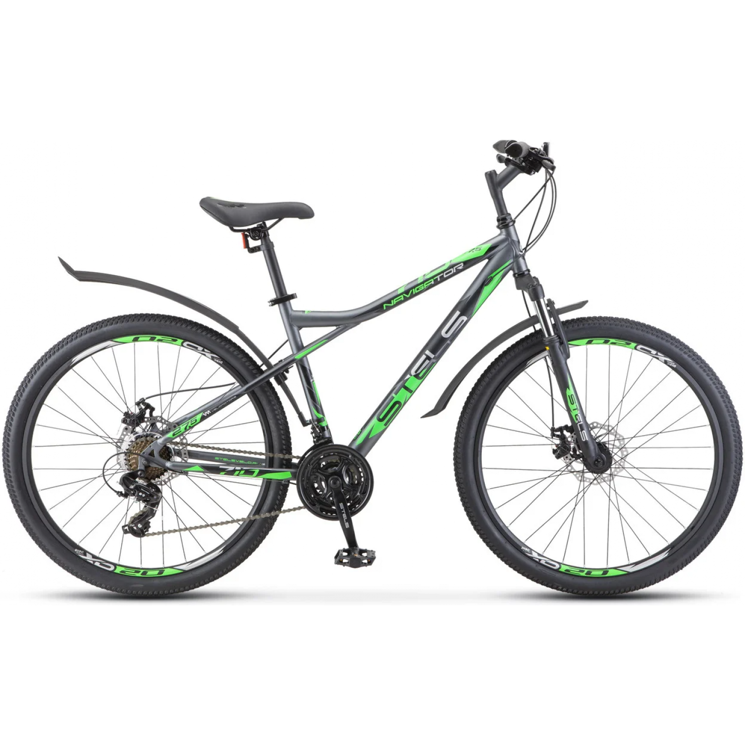 Велосипед STELS Navigator 710 MD V020 антрацитовый/зелёный/чёрный 27.5 ...